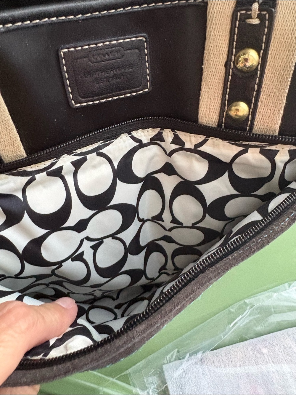Vintage Coach Hampton Black Nylon Tote Bag M05K-130 - Teal Accents - Picture 10 of 16